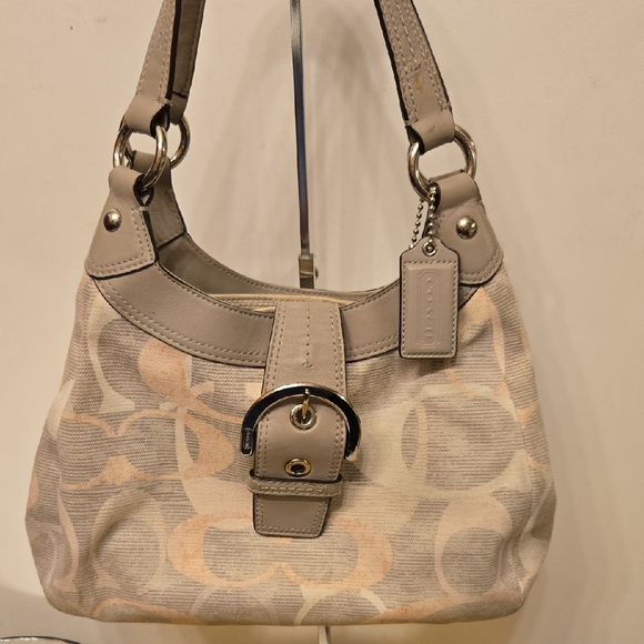 Coach Vintage Grey Pink And Cream Signature Shoulder Bag - Picture 1 of 14